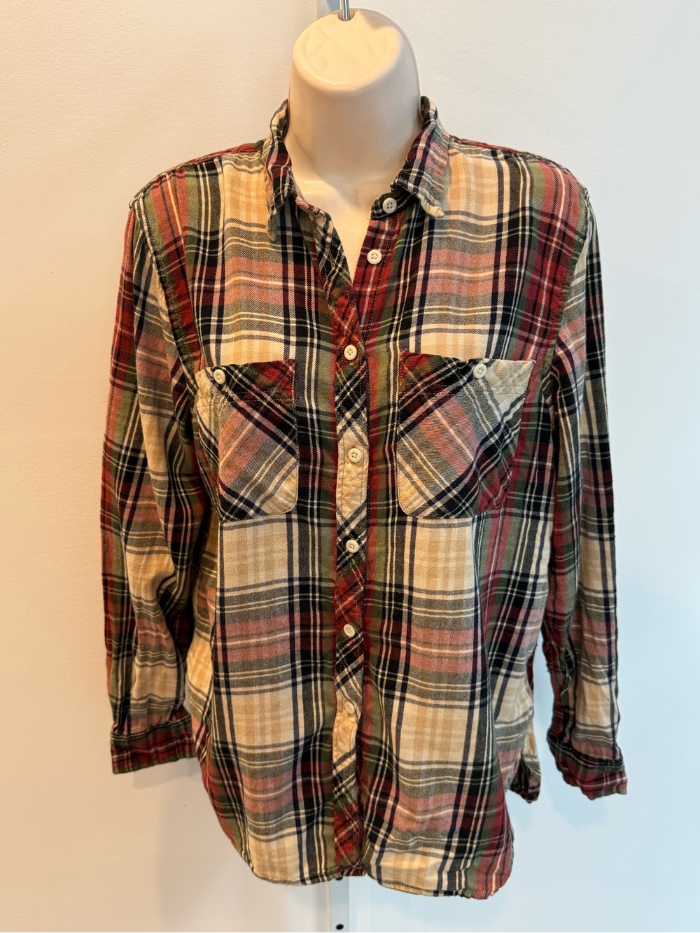 Ralph Lauren Plaid Button-Down Shirt Red Cream Utility Long Sleeve Size L